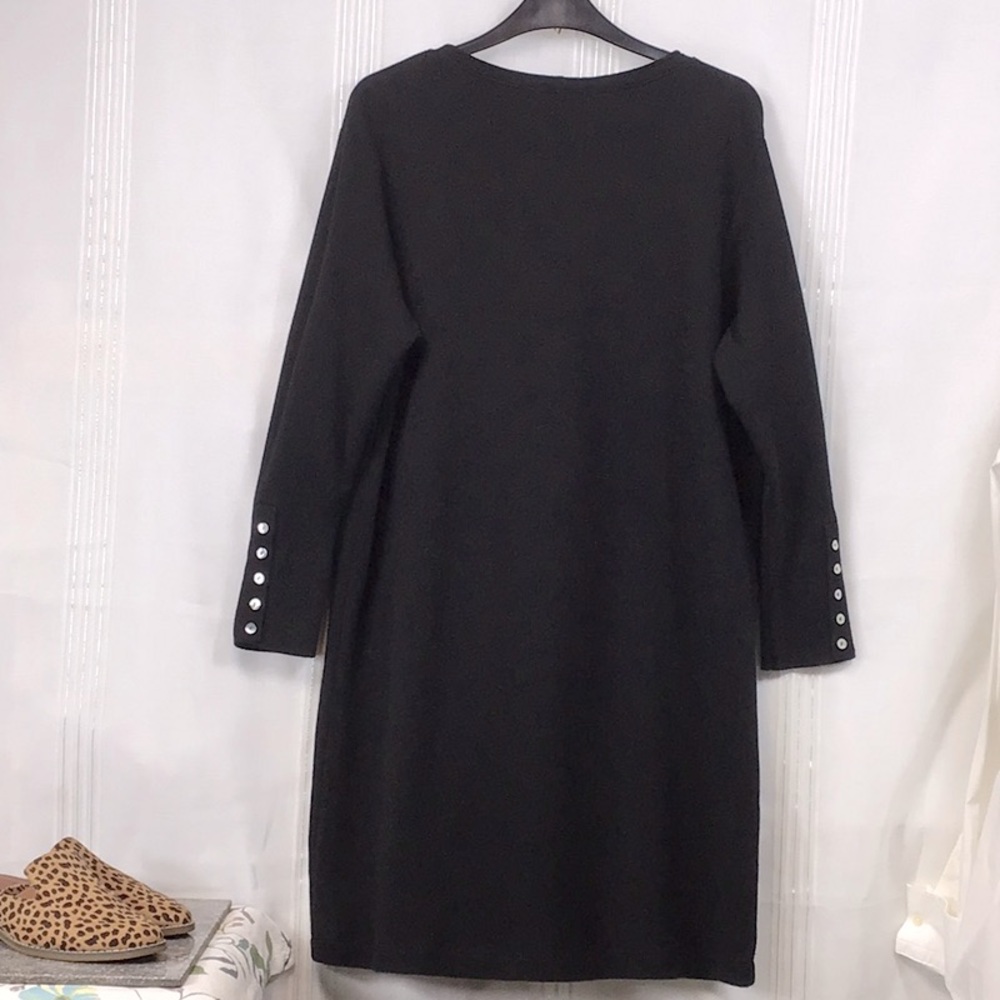 🤍New Orleans Knitwear Black Cotton Knit Long Sleeve Pearl Button Cuffs Sz.M - Picture 7 of 7